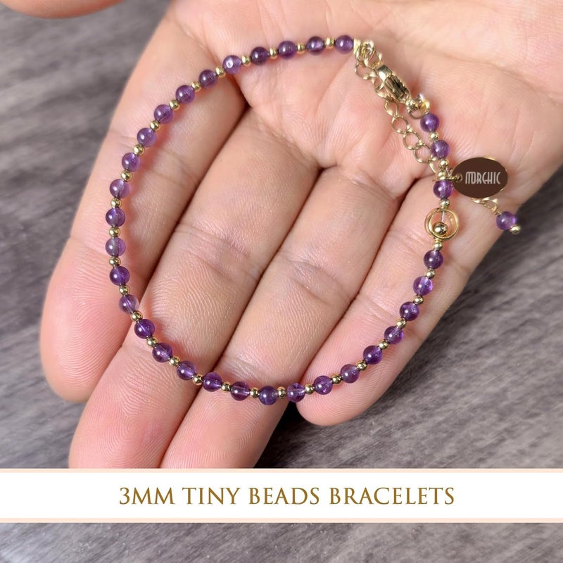 Morchic 3mm Tiny Beads Natural Gemstone Bracelet for Women, Adjustable 7.1" Energy Gem Charm Jewelry, Dainty Handmade Birthday Gift - Image 5